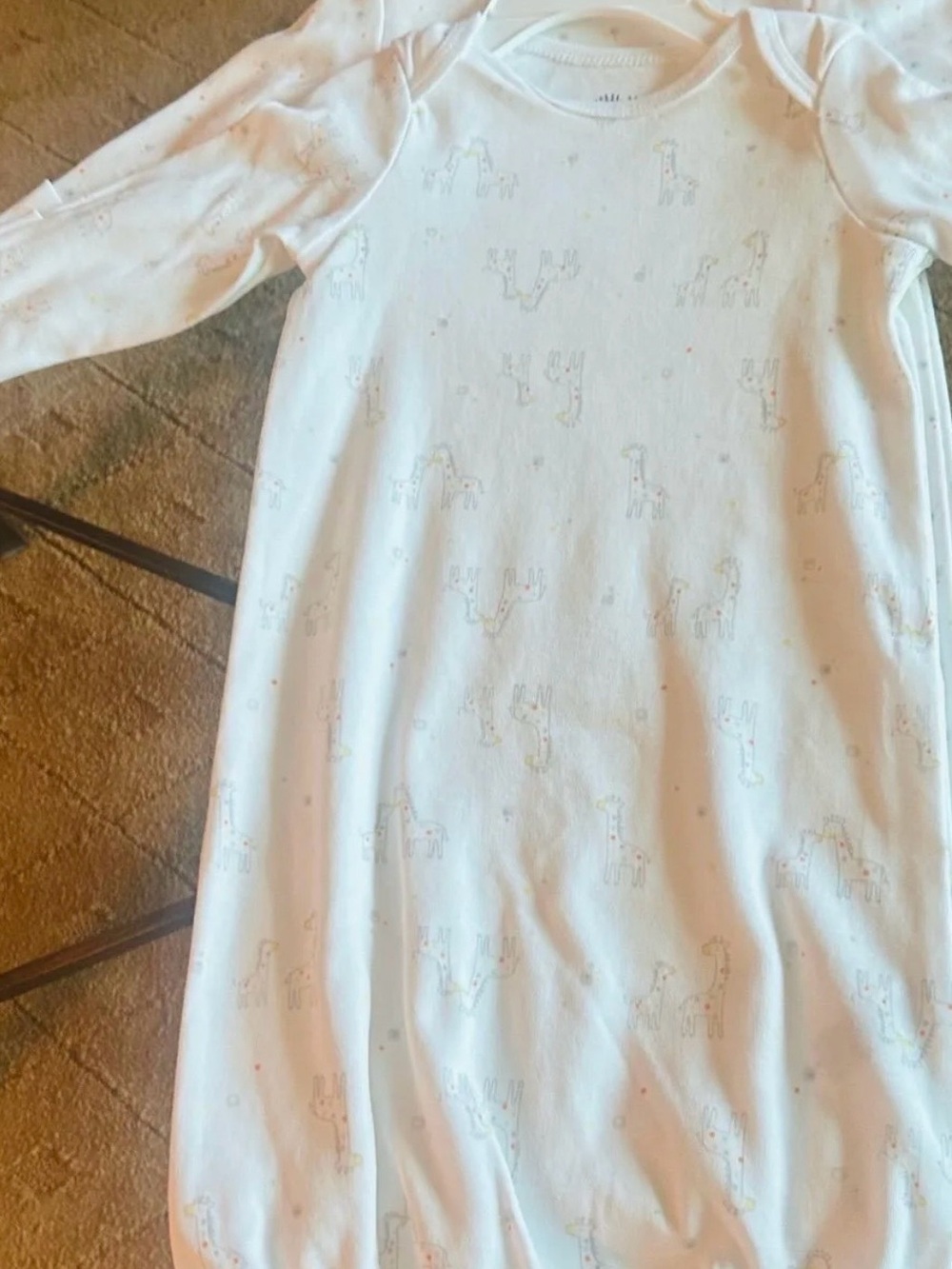 2 piece set Little Me White Baby Gown with Light Multicolor Giraffe Print